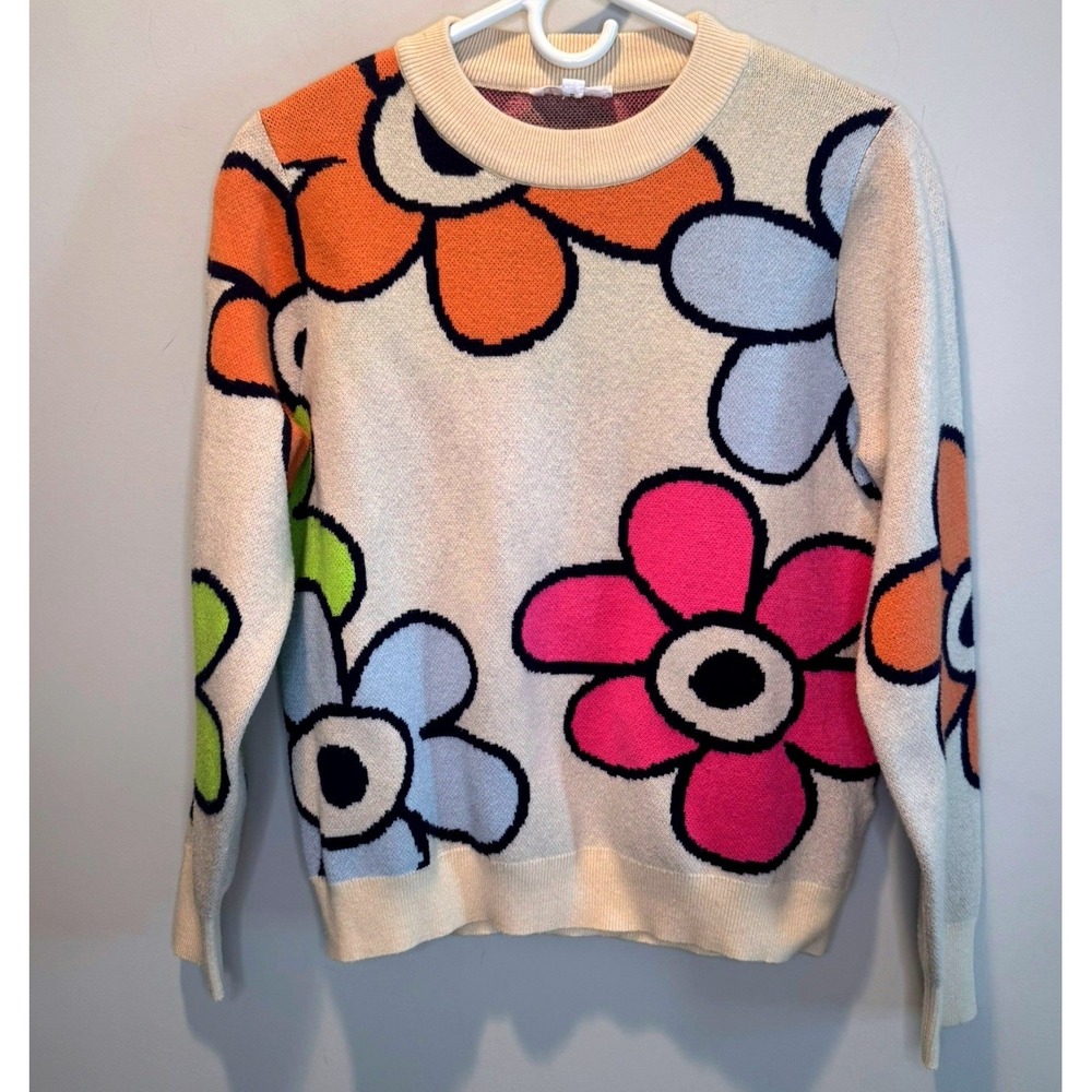 THML Womens Multicolor Floral Crewneck Pullover Sweater M Retro Groovy Chic - Picture 2 of 9